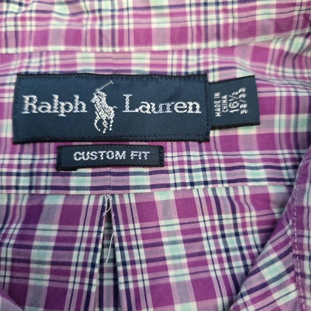 Ralph‎ Lauren Polo Mens Button Down  L/S Shirt Plaid Purple Green 16.5 32/33